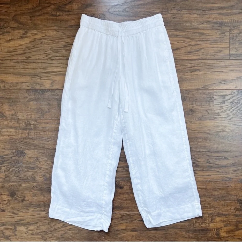 J. Crew White Wide-leg seaside pant in linen